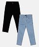 Kiddopanti Pack Of 2 Full Length Solid Stretchable Denim Jeans - Black & Light Blue