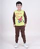 Kiddopanti Full Sleeves Dinosaur Printed Tee With Solid Joggers - Neon Yellow & Brown