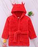 Babyhug Velour Cotton Knit Full Sleeves Hooded Bath Robe With Ear Flaps - Red