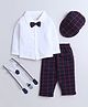 BUMZEE Cotton Full Sleeves Checked Shirt Pant Set With Suspender & Cap - Navy & White