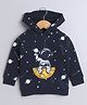 BUMZEE Fleece Full Sleeves Astronaut Printed Hooded Sweatshirt - Navy