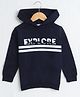 BUMZEE Cotton Fleece Full Sleeves Explore Text Printed Hooded Sweatshirt - Navy Blue