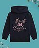 NUSYL Fleece Full Sleeves Shimmered Think Positive Text & Buttery Printed Hoodie - Navy Blue