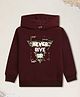 NUSYL Fleece Full Sleeves Never Give Up Text Printed Hoodie - Burgundy