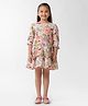 Kate & Oscar Cotton Three Fourth Bell Sleeves Floral Printed Tiered Dress - Multi Colour