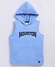 giniekids Pure Cotton Sleeveless Houston Text Printed Hooded Tee - Blue