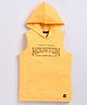 giniekids Pure Cotton Sleeveless Houston Text Printed Hooded Tee - Yellow