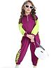 Ollington St. Cotton Knit Full Sleeves Color-Blocked Zipper Sweat Shirt & Joggers Set With Text Print - Wine & Lime Green