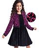 Hola Bonita Knit  Solid Colour Velvet Party Frock with Full Sleeves Sequined Jacket - Dark Pink
