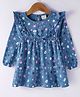 CUCUMBER Sinker Knit Full Sleeves Frock with Frill Detailing & Star Print - Blue