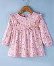 CUCUMBER Sinker Knit Full Sleeves Frock with Frill Detailing & Kitty Print - Peach