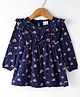 CUCUMBER Sinker Full Sleeves Frock with Frill Detailing Butterfly Print - Navy Blue