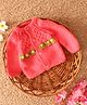 Woonie Full Sleeves  Handknitted Floral Embroidered Sweater - Pink