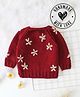 Woonie Full Sleeves Handknitted Daisy Embroidered Sweater - Maroon