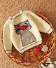 Woonie Full Sleeves Handknitted  Cat Design Pullover - Cream