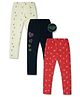 Nino Togs Pack Of 3 Cotton Lycra Ice Cream & Floral  Printed Full Length Stretchable Leggings - Multi Colour