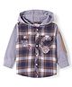 Babyhug Cotton Woven Full Sleeves Checkered Hooded Shirt With Sport Theme Embroidery - Grey & Navy Blue