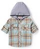 Babyhug Cotton Woven Full Sleeves Hooded Shirt With Checks - Light Blue