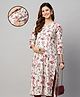 MomToBe Cotton Three Fourth Sleeves Floral Printed & Lace Embellished Maternity Kurta With Concealed Zipper Nursing Access - Cream