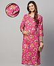 MomToBe Cotton Three Fourth Sleeves Floral Printed Maternity Kurta With Concealed Zipper Nursing Access - Pink