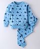 Nite Flite Cotton Knit Full Sleeves Spaceships Printed Night Suit - Light Blue
