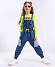 Ollington St. Denim Dungaree With Pockets & Full Sleeves Inner Top with Print - Navy Blue & Green