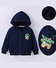 Kookie Kids Full Sleeves Bear Printed Hooded Sweatjacket with Kangaroo Pockets - Navy Blue