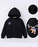 Kookie Kids Full Sleeves Text Printed Hooded Sweatjacket with Kangaroo Pockets - Black