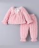 Kookie Kids Full Sleeves Winter Wear Night Suit With Lace & Bow Detailing - Pink