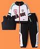 Ollington St. 100% Cotton Full Drop Shoulder Sleeves Text Printed Front  Zipper Sweatjacket Inner Rib Top & Joggers  - White & Black