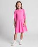 Primo Gino Cotton Elastane Knit Full Sleeves Solid Colored Dress with Bow Applique- Dark Pink