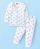 Babyhug Full Sleeves Front Open Thermal Wear Vest & Pant with Star Print - White
