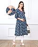Bella Mama Viscose Woven Over Lapping Front Three Fourth Sleeves Maternity Kurta With Pocket Floral Print- Navy Blue