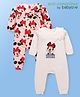 Babyoye Disney Interlock Knit Full Sleeves Rompers With Minnie Mouse Graphics & Bow Applique Pack of 2 - Pink & White