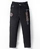 Olio Kids Woven Full Length Solid Denim Jeans with Embroidery Detailing - Black