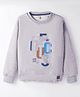 Olio Kids Fleece Knit Full Sleeves Text Printed Sweatshirt - Light Grey
