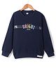 Olio Kids Fleece Knit Full Drop Shoulder Sleeves Sweatshirt with Text Print - Navy Blue