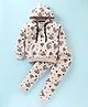 Olio Kids Cotton Knit Full Sleeves Hooded Winter Wear Co-Ord Set With Kangaroo Pockets & Hearts Print - Cream