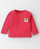 Bodycare Cotton  Knit Full Sleeves Henley Neck T-Shirt with Lion Print - Red