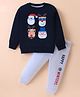 Bodycare Cotton Knit Full Sleeves T-Shirt & Lounge Pants Set With Winter Theme Print - Navy & Light Grey