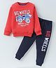 Bodycare Cotton Knit Full Sleeves T-Shirt & Lounge Pants Set With Monster Truck Print - Red & Navy