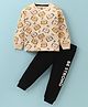 Bodycare Cotton Knit Full Sleeves T-Shirt & Lounge Pants Set With Tiger Print - Beige & Black