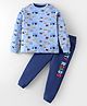 Bodycare Cotton Knit Full Sleeves T-Shirt & Lounge Pants Set With Vehicles Print - Sky Blue