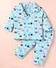 Bodycare Single Jersey Knit Full Sleeves Night Suit with Vehicle Print - Sky Blue