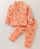Bodycare Single Jersey Knit Full Sleeves Collared Night Suit With Unicorn Print - Dark Peach