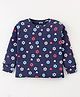 Bodycare Interlock Knit Full Sleeves T-Shirt With Floral & Heart Print - Navy Blue
