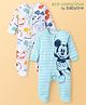 Babyoye Disney Interlock Knit Full Sleeves Footed Sleep Suits With Mickey Mouse Print Pack Of 2 - White & Light Blue