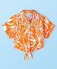 Babyhug Rayon Woven Front Open Half Sleeves Top with Knot Detailing & Abstract Print - Orange