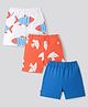 Bonfino 100% Cotton Knit Above Knee Length Shorts With Fish & Bird Print Pack Of 3 - Blue White & Orange