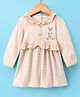 Doreme Single Jersey Knit Full Sleeves Striped Frock With Frill Detail & Bunny Print - Beige